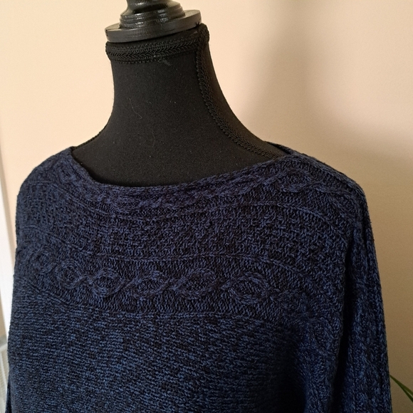 St. John's Bay Knit Sweater Women's Size Medium Blue Black Cable Acrylic Top - Picture 6 of 13